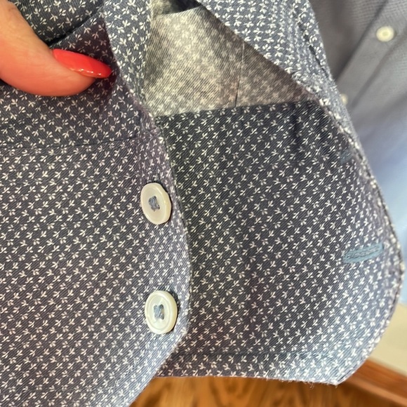 ZACHARY PRELL men’s casual dress button down shirt blue fine print SOFT COTTON - Picture 6 of 13